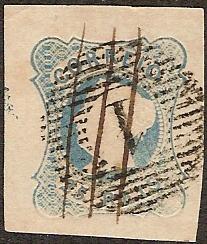 002.007.fb
CE 2
25 réis
Tipo I
Azul Esverdeado
Obliterado com traços de pena e 
confirmado posteriormente com
C.Barras 6:8:6 Nr. 1 de Lisboa

