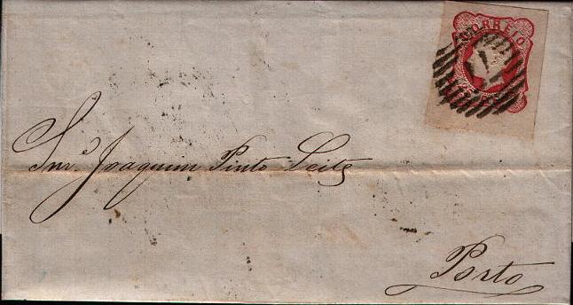 016.058.ar
01.09.1862
Carta circulada de Coimbra para o Porto, franquiada com selo de 25 rÃ©is (CE 16) do tipo V, correspondente ao porte interno simples para uma carta atÃ© 15 gramas. Selo obliterado com carimbo de barras 3:5:3 Nr. 77 de Coimbra. Carimbos datados de Coimbra (duplo cÃ­rculo) e de chegada (02.09.1862).
