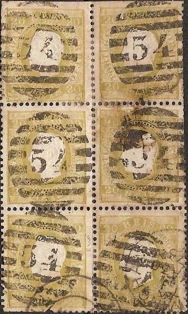 039.pl12.006.fb
CE 39
20 rÃ©is
Tipo I
P.Liso
Dent. 12 1/2
(bloco vertical de 6 selos)
C.Barras 3:2:3 Nr. 54 de Santa Cruz
