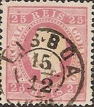 040.pl12.004.fb
CE 40
25 rÃ©is
Tipo I
P.Liso
Dent. 12 1/2
C.Datado (duplo cÃ­rculo) de Lisboa
