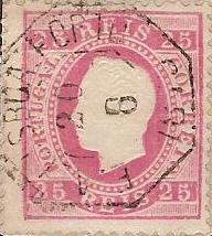 040.pl12.009.fb
CE 40
25 rÃ©is
Tipo I
P.Liso
Dent. 12 1/2
C.Amb.Postal (octogonal)
