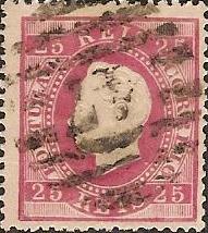 040.pl13.011.fb
CE
25 rÃ©is
Tipo X
P.Liso
Dent. 13 1/2
C.Barras 3:2:3 Nr. 17 do Cartaxo
