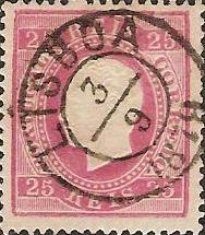 040.pl13.016.fb
CE
25 rÃ©is
Tipo XIV
P.Liso
Dent. 13 1/2
C.Datado (duplo cÃ­rculo) de Lisboa
