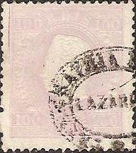 043.PP13.002.fb
CE 43
100 rÃ©is
Tipo II
P.Porcelana
Dent. 13 1/2
C.Telegrafia (oval) "LAZARETO"
