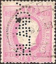 066.PP12.001.fb
CE 66
20 rÃ©is
Tipo VI
P.Porcelana
Dent. 12 1/2
C.Datado (dupla oval) do Funchal 
e Perfin "BLANDY"
